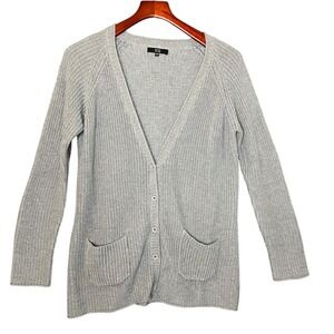 Bedo Womens Gray Ribbed Knit Button Front Cardigan Sweater M Grandpa Core Basic